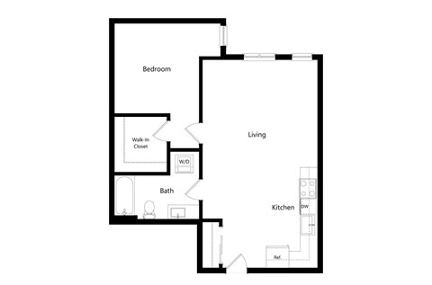 Floor plan for 1 bed, 1 bath, 693 sqft